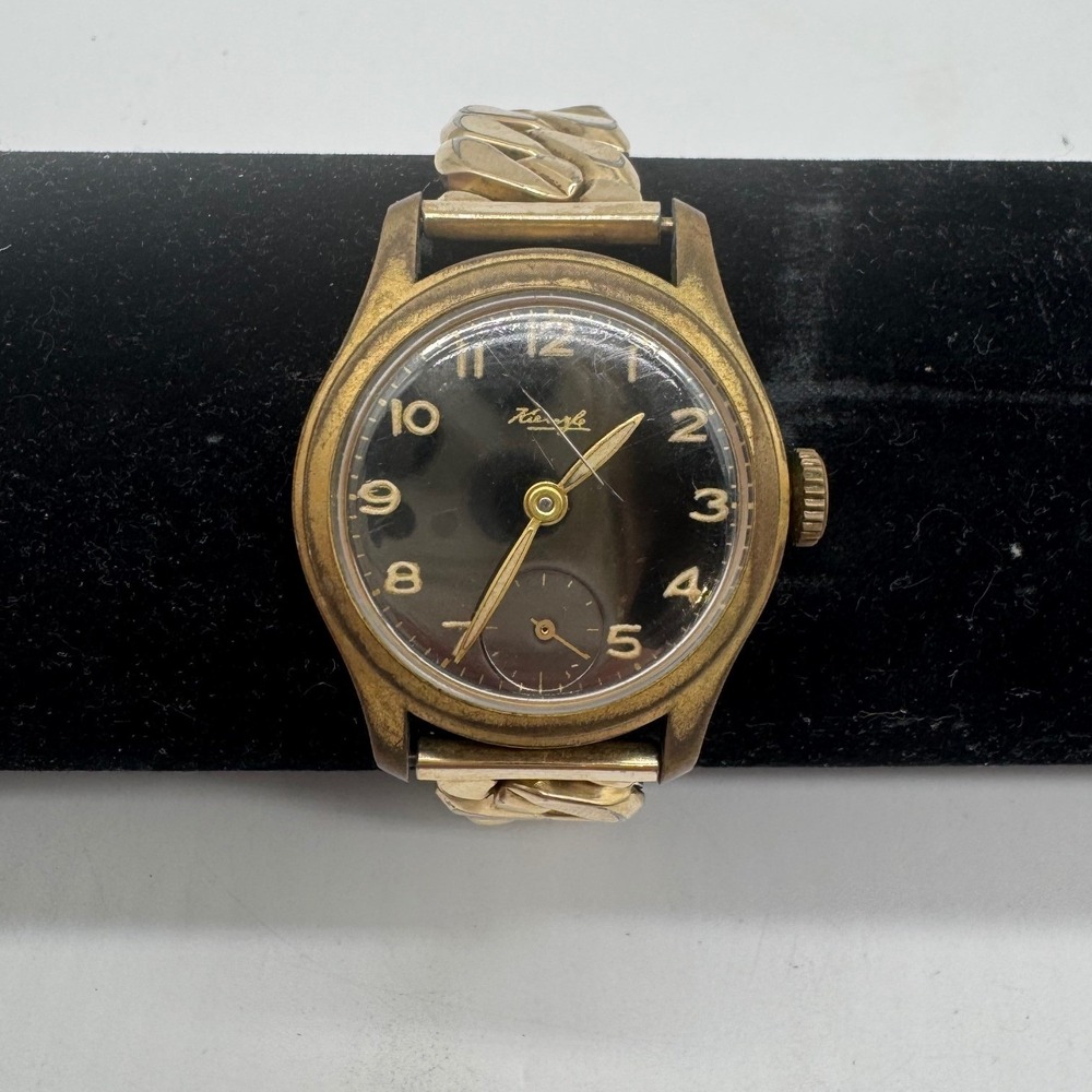 Vintage Kienzle Mechanical Watch Black Dial Sub-Second Gold Tone Running 32mm